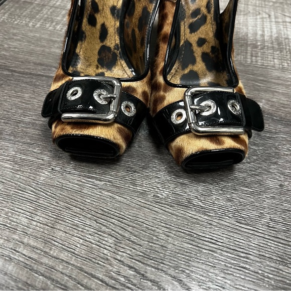 Vintage DOLCE & GABBANA Ponyhair Animal Print Slingback Peep Toe Pumps - Picture 7 of 10